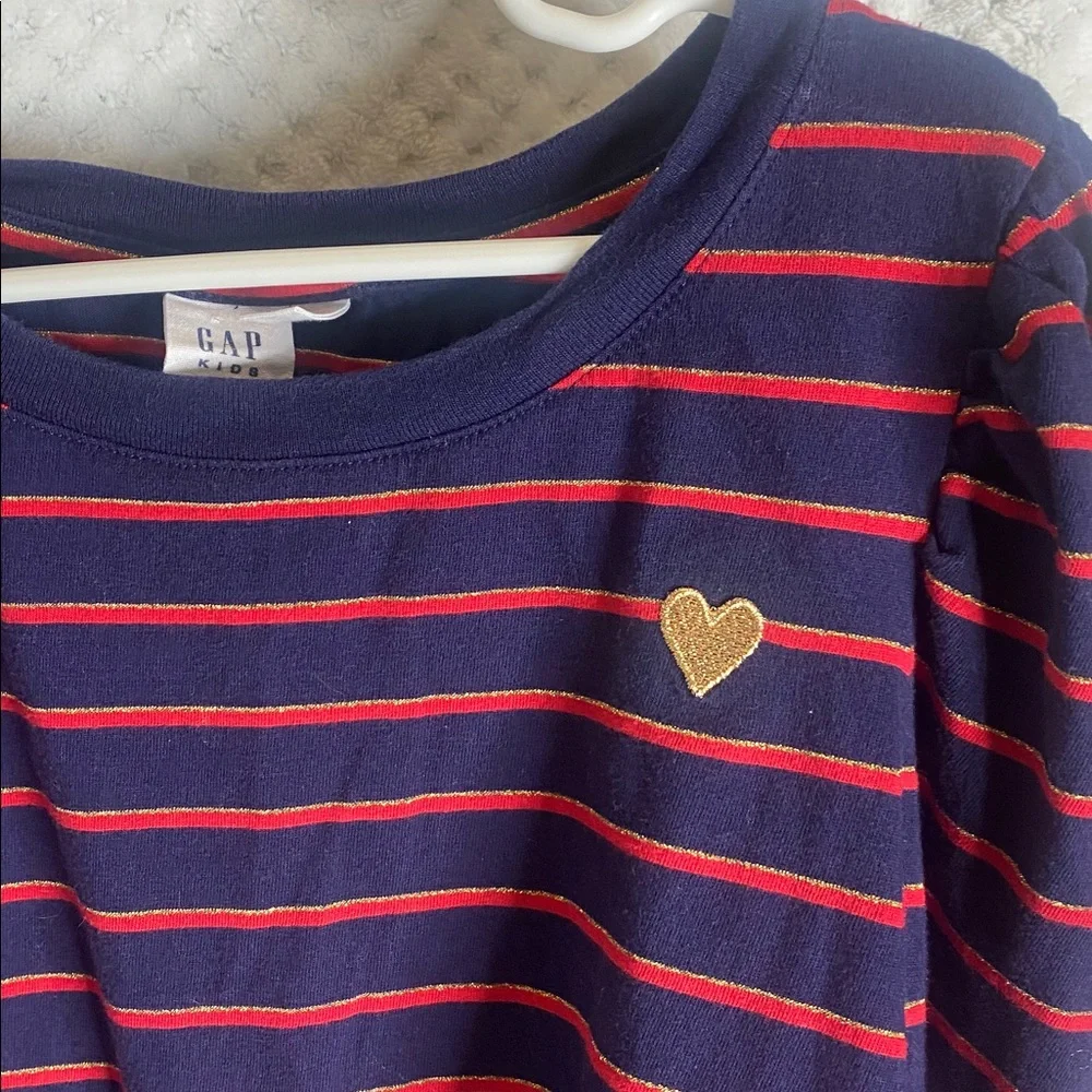 GAP kids Navy blue gold and Red Striped Long Sleeve T shirt